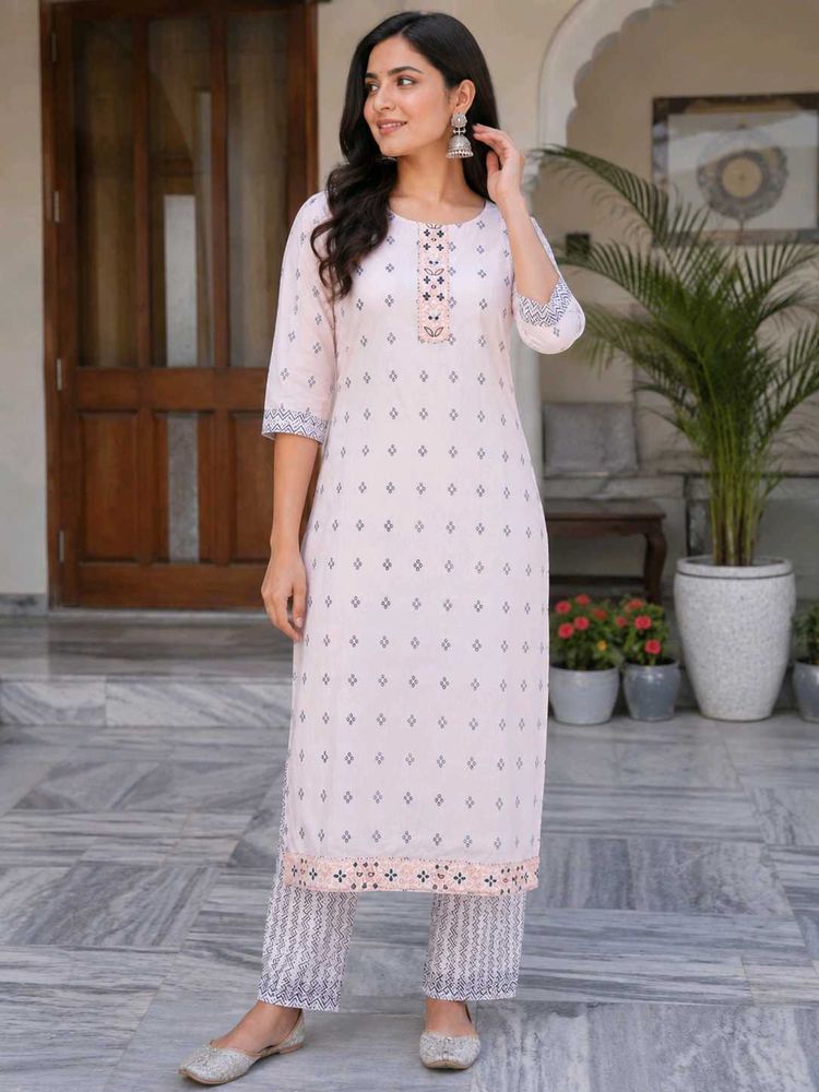 Elegant Printed Kurta Set(Icecream pink color)