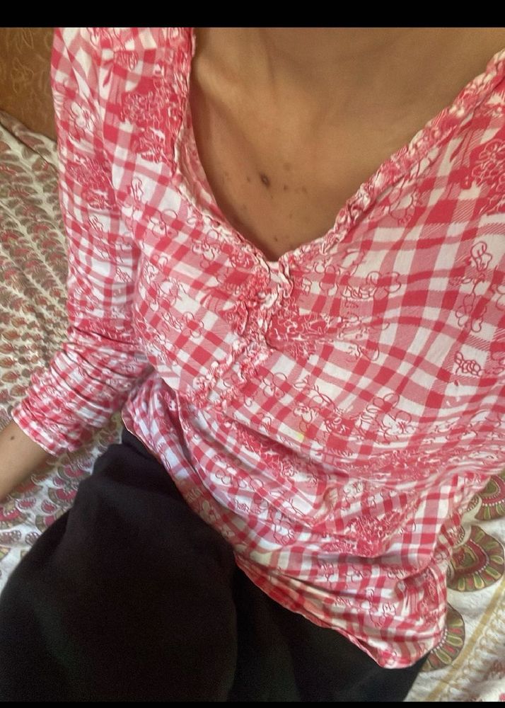 Pink &amp; white gingham top