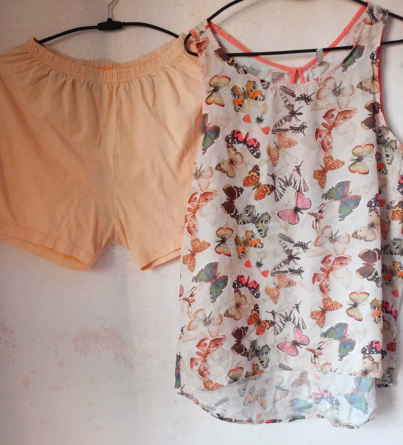 Butterfly Print Top &amp; Shorts