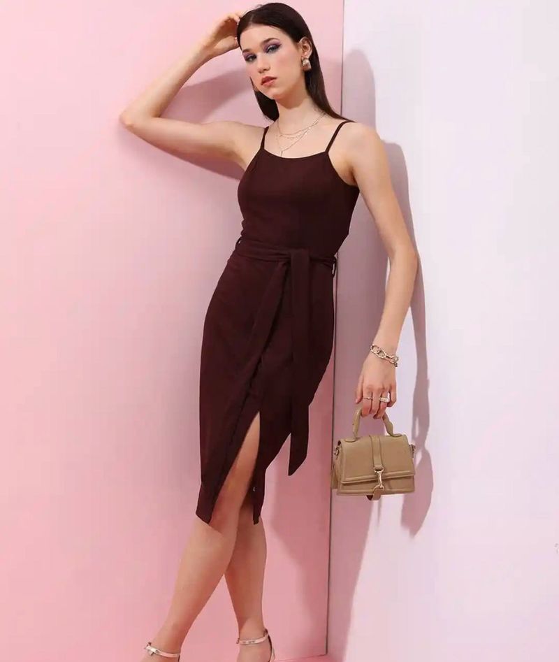Maroon Wrap Dress with High Slit