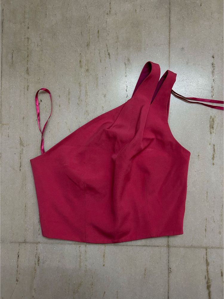 Hot Pink One-Shoulder Statement Crop Top