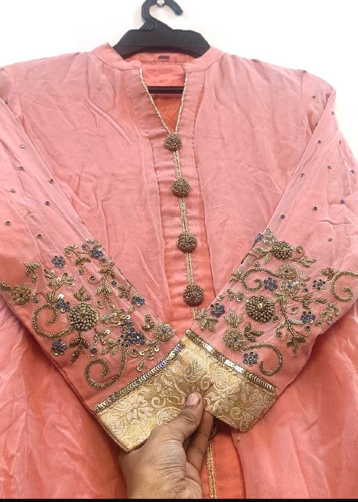 Elegant Peach Embroidered Kurta