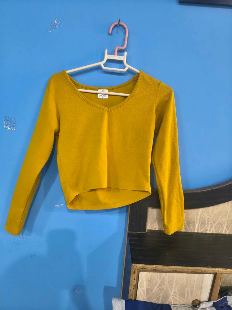 Mustard Yellow Long Sleeve Crop Top
