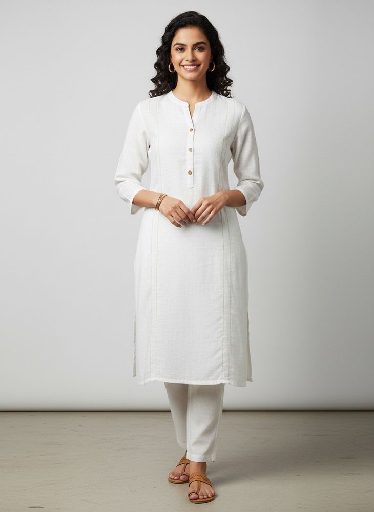 Elegant White Linen Kurta