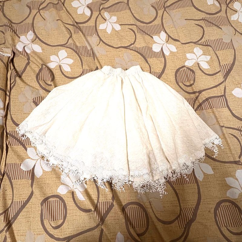 Lace Trimmed White Ethnic Skirt