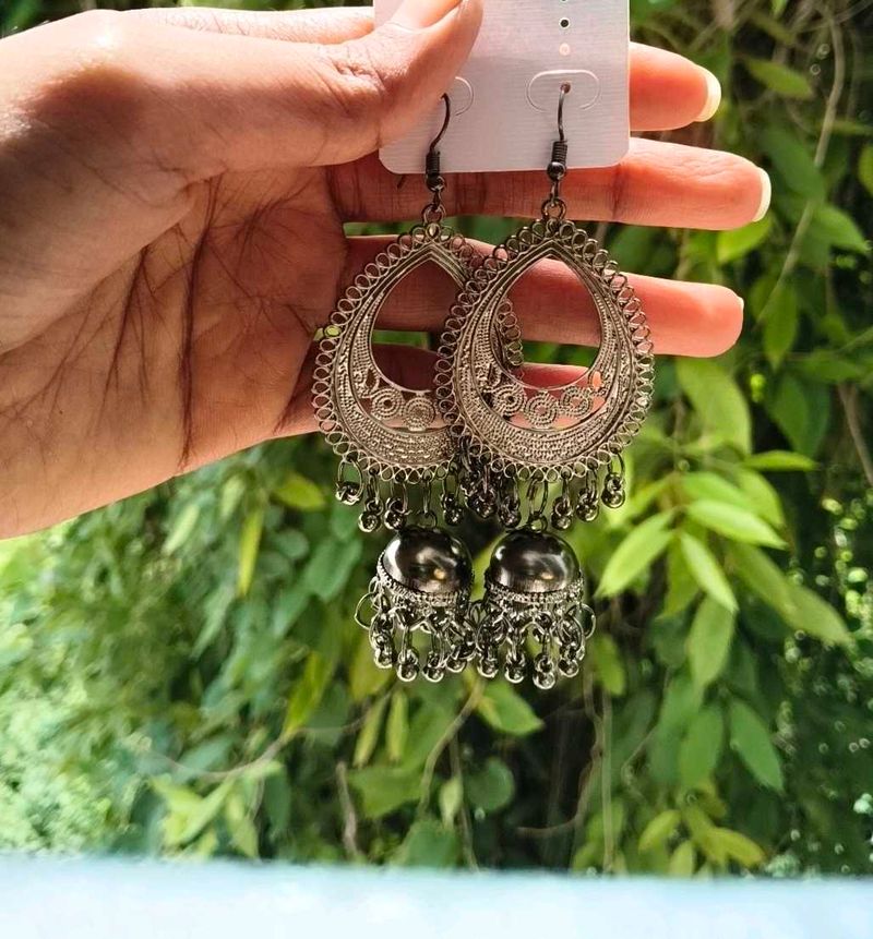 Silver Jhumka Earrings