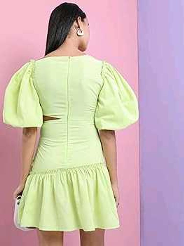 Lime Green Ruffled Mini Dress