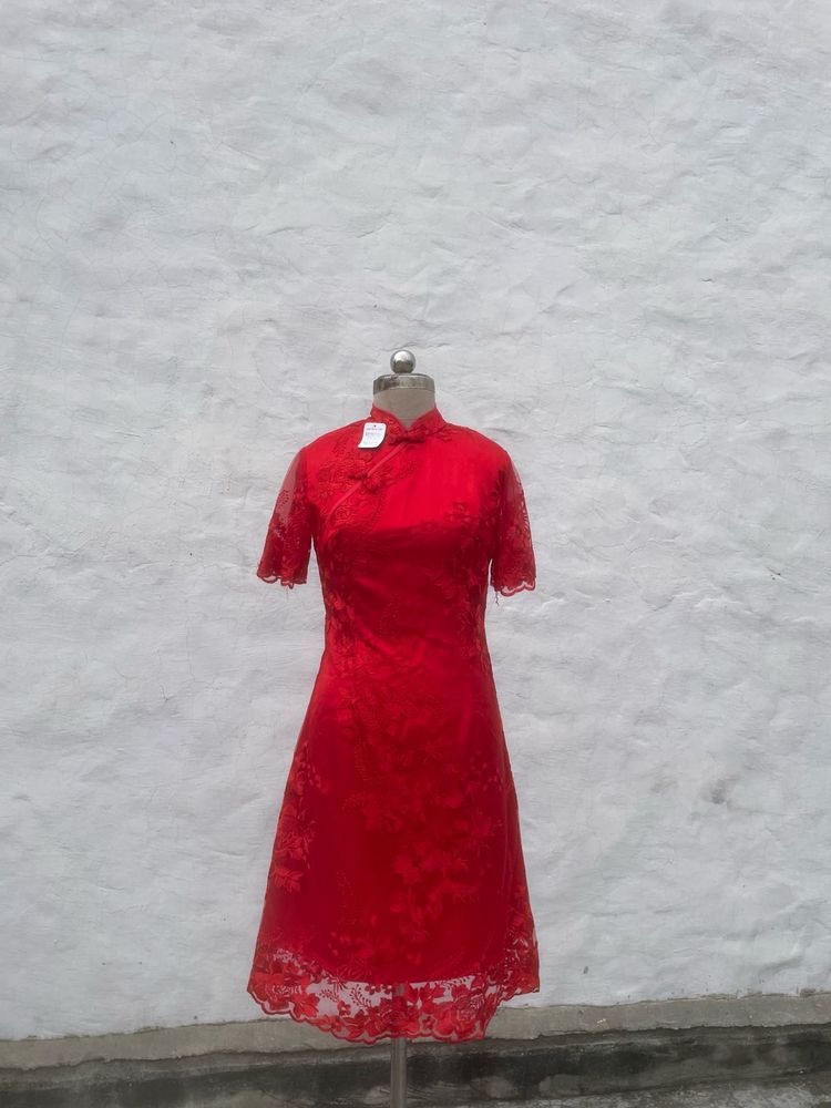 Red Lace Cheongsam Dress