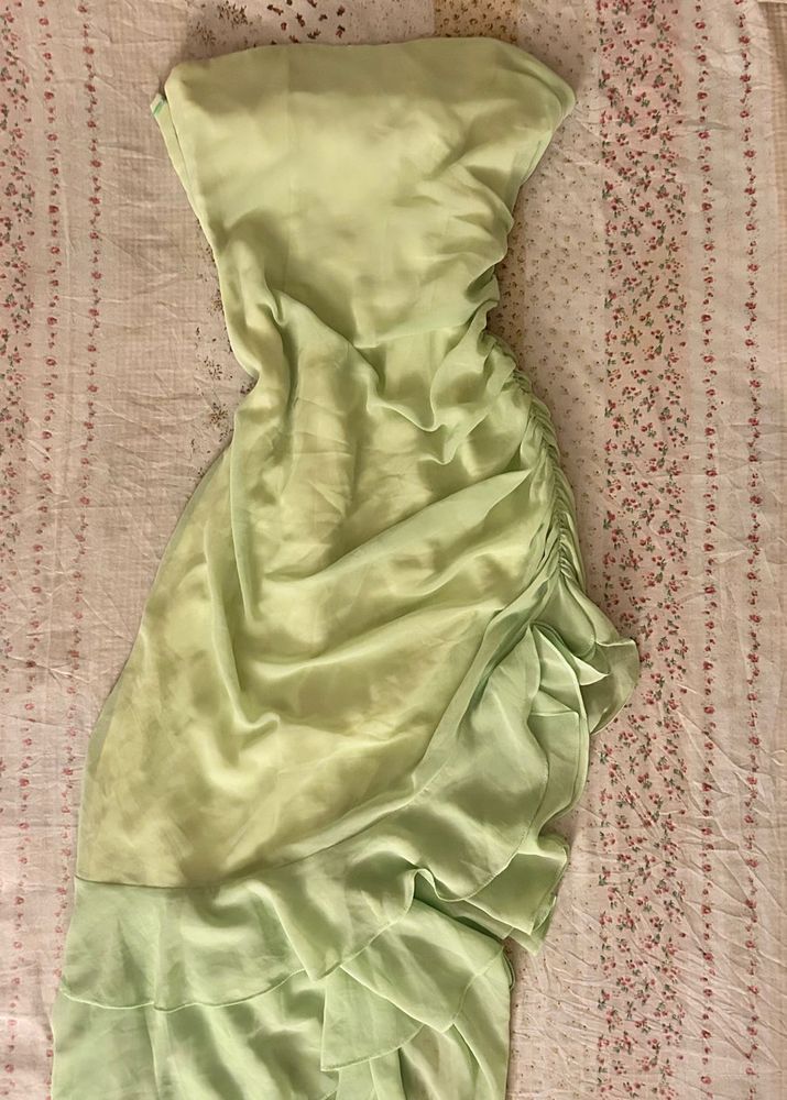Lime Green Ruffle Strapless Dress