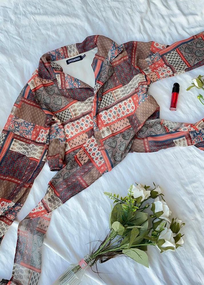 Boho Patchwork Print Long Sleeve Shirt