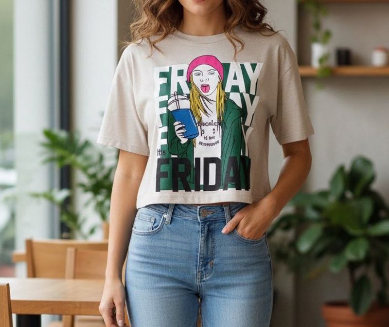 Beige Graphic Print Crop Top