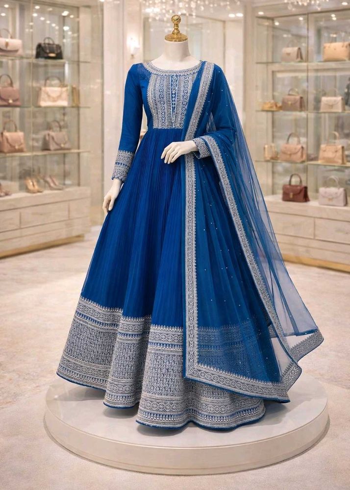 Elegant Blue Ethnic Anarkali Gown with dupatta