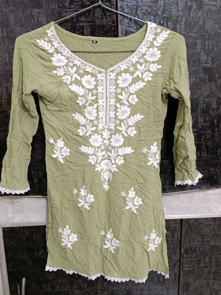 Embroidered Olive Green Kurta
