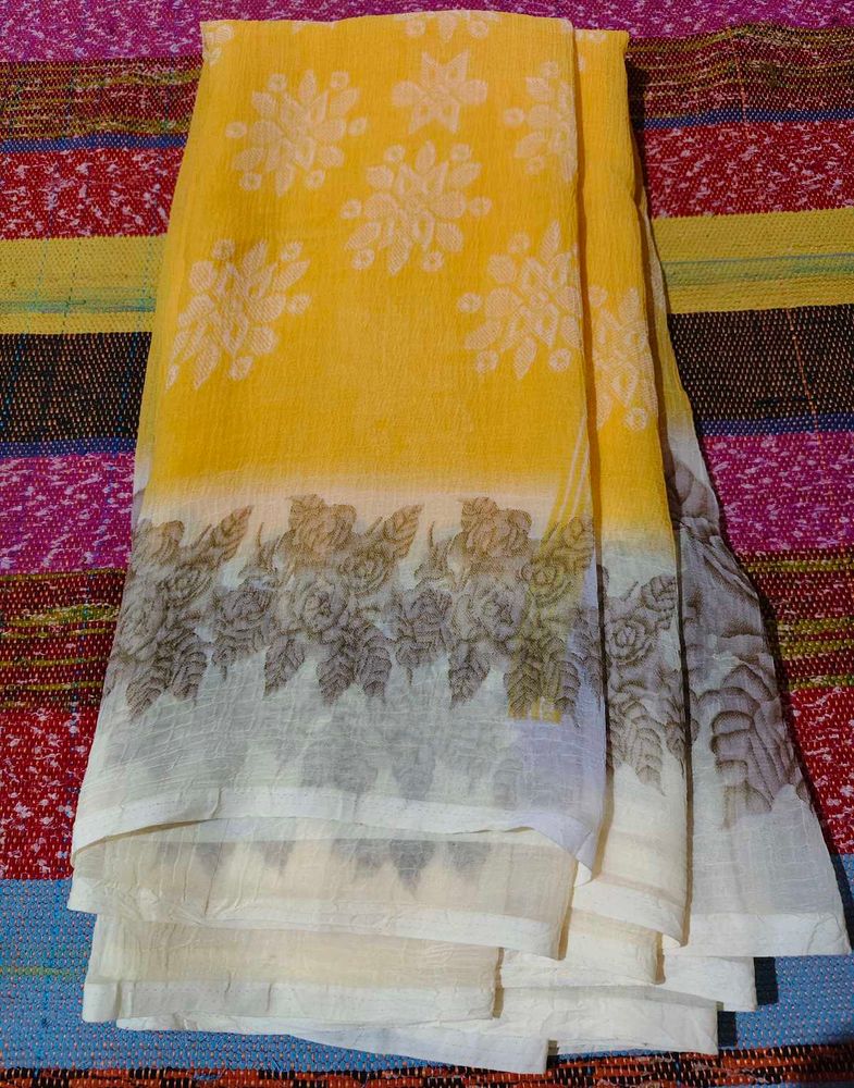 Beautiful Yellow Saree with Floral Print