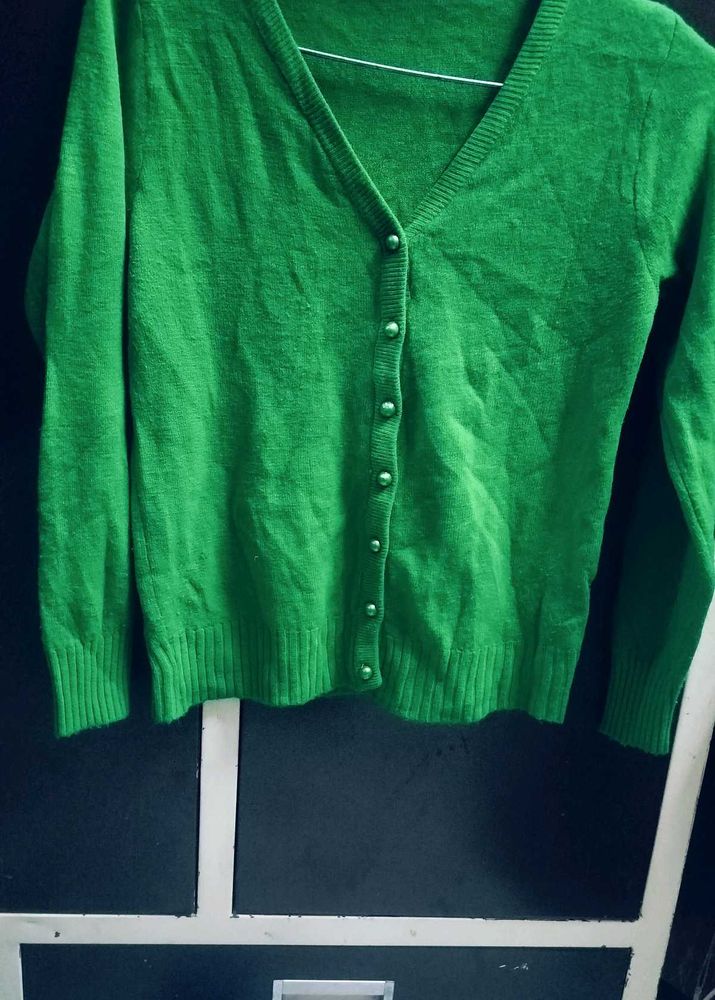 Green Knit cardigan Sweater