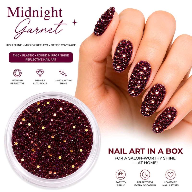 Midnight Garnet Purple Nail Art Mirror Rhinestones