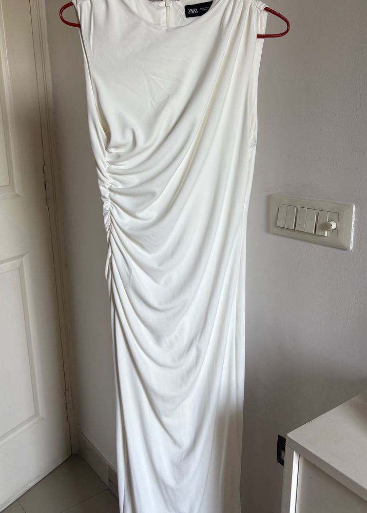 Elegant Ruched White Maxi Dress