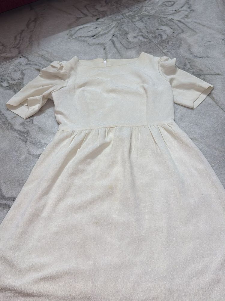 Cream Short Sleeve A-Line Dress