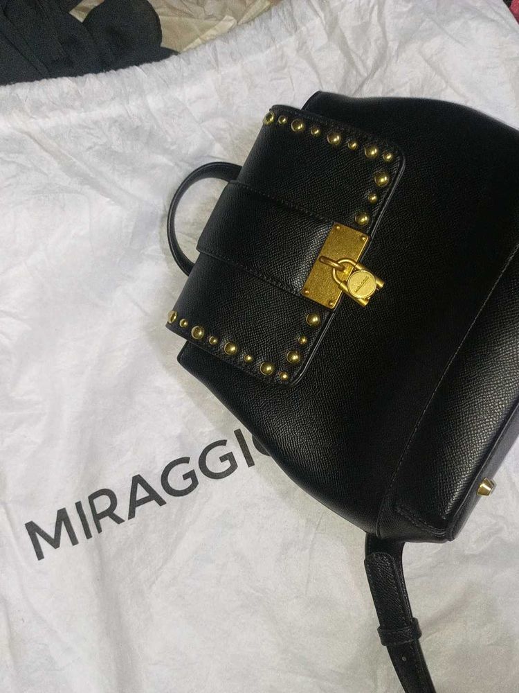 MIRAGGIO Stylish Black Backpack with Gold Studs