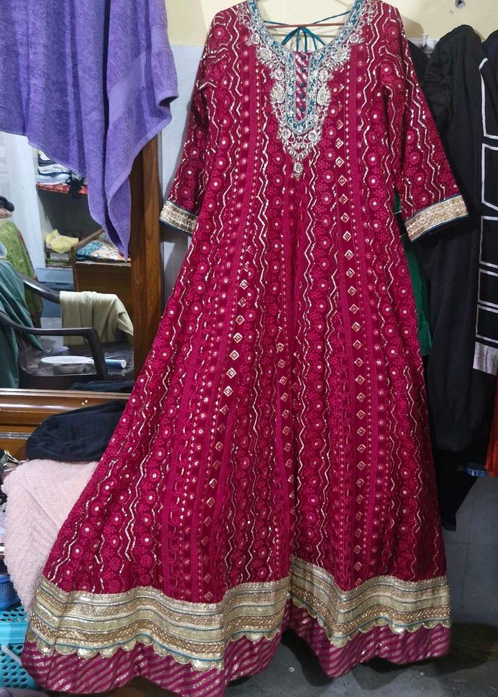 Elegant rani pink Embroidered Anarkali