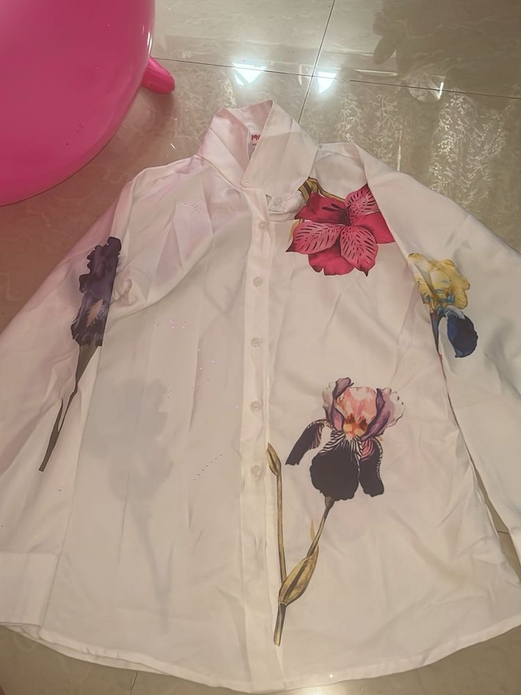 White Floral Print Shirt