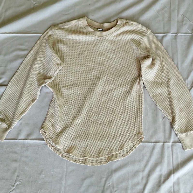 Cream Waffle Knit Long Sleeve Top