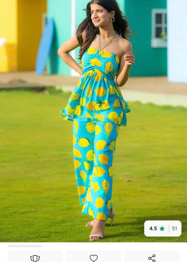 Blue Lemon Print Strapless Co ord set