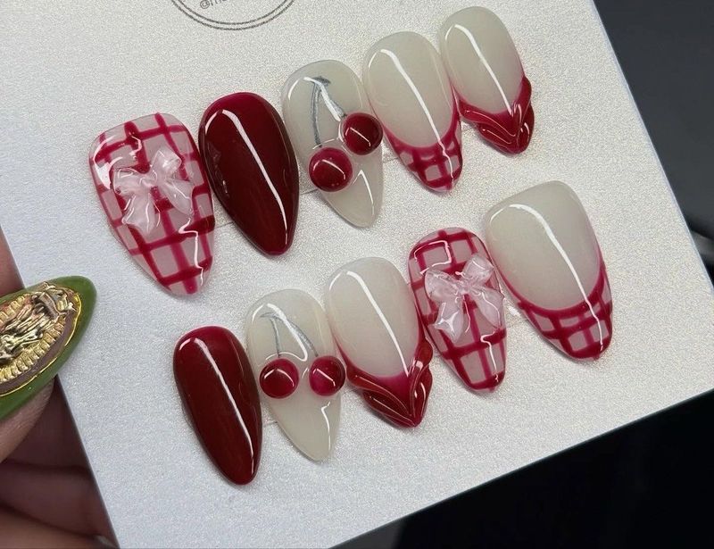 Cherry Picnic Press-On Nails 🍒✨
