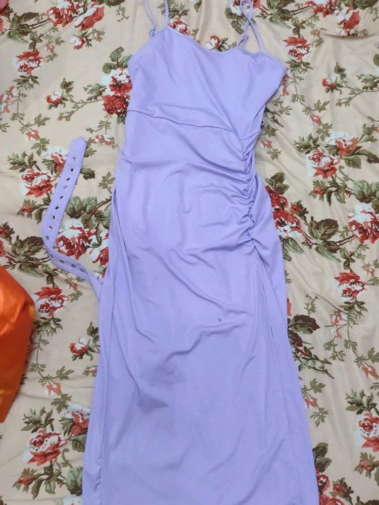 Lavender Ruched Spaghetti Strap Dress