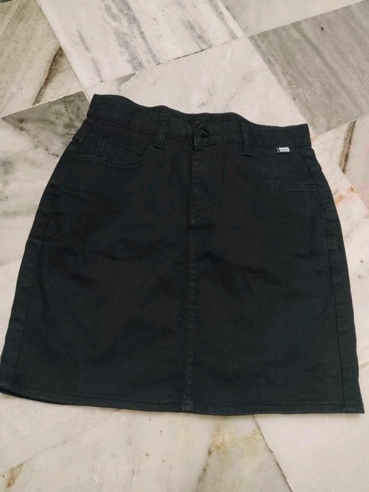 Black Denim Mini Skirt