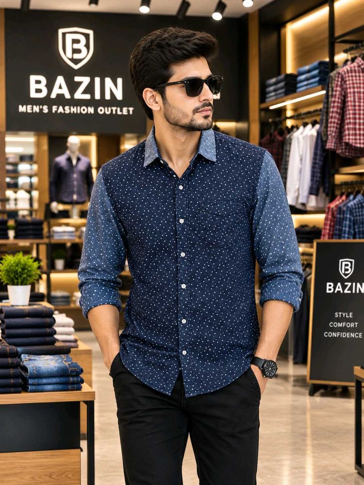 🇳🇿💫🎀Men's Blue Dotted Pattern Shirt