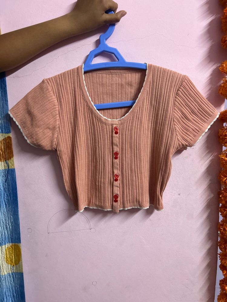Cute Pink Ribbed Crop Top