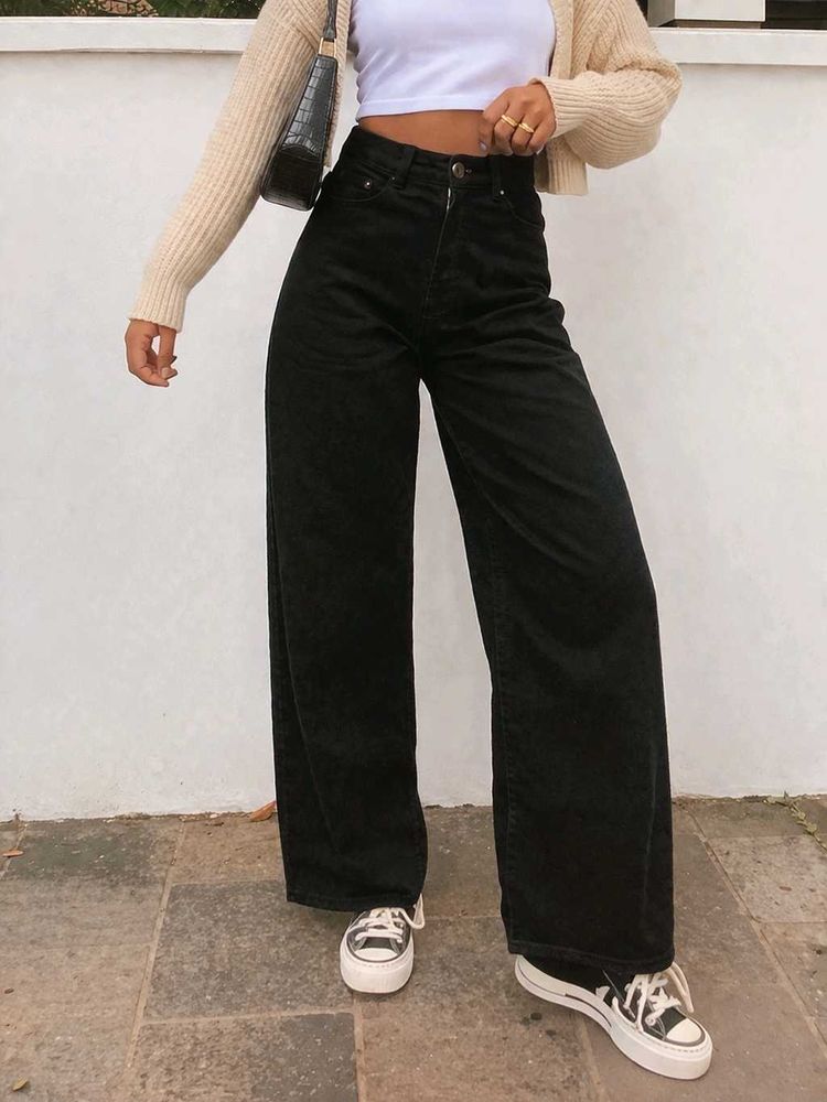 High Waisted Black Wide Leg Jeans