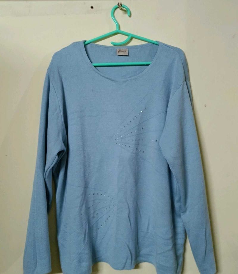 Light Blue Embellished Long Sleeve Top