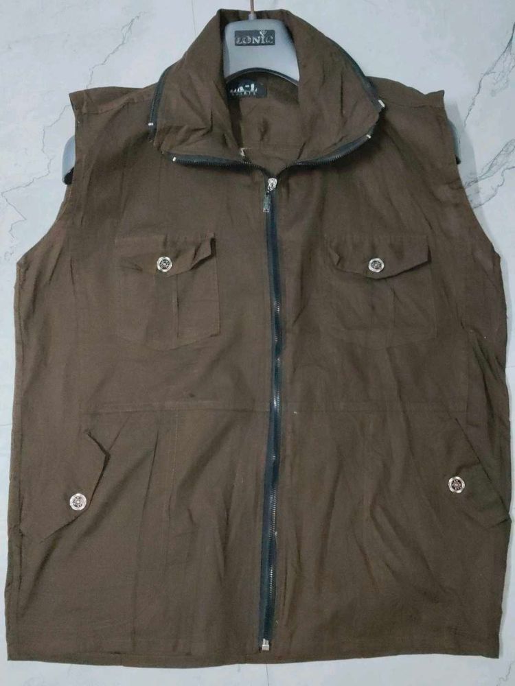 Men's Brown Sleeveless Jacket