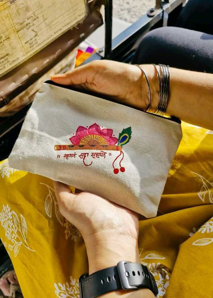 Embroidered Krishna Pouch