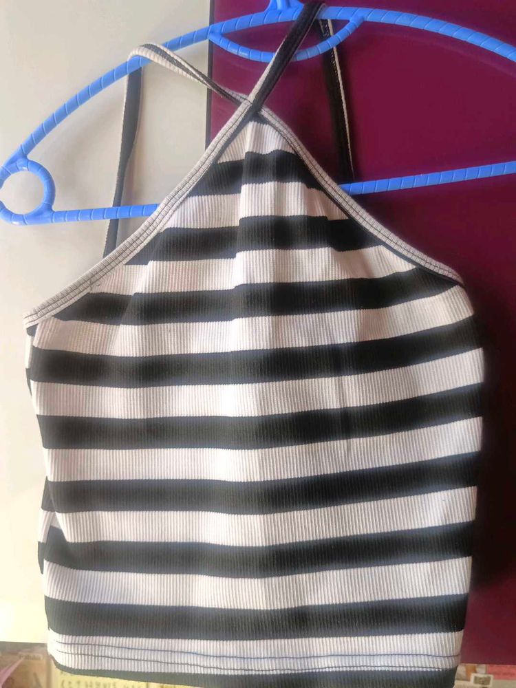 Striped Halter Neck Crop Top