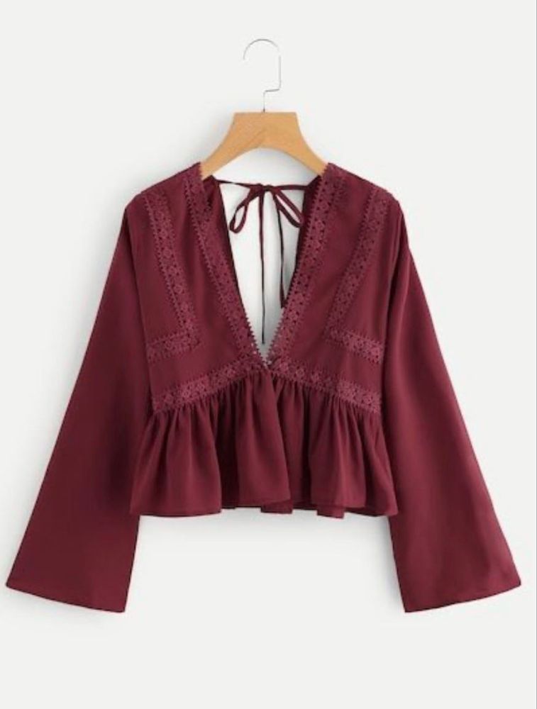 Maroon Bell Sleeve Peplum Top