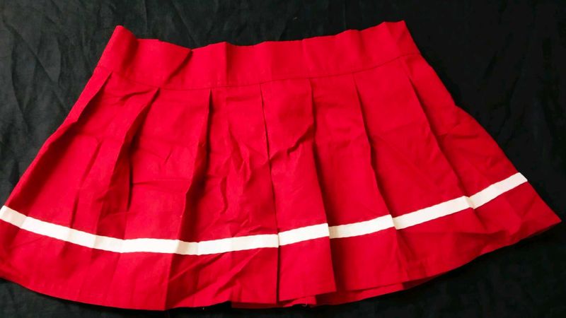 Red Pleated Mini Skirt