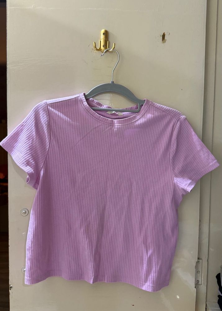 Cute Lilac Ribbed Crop T-shirt