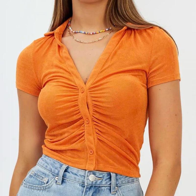 Primark Orange Ruched Button-Up Top
