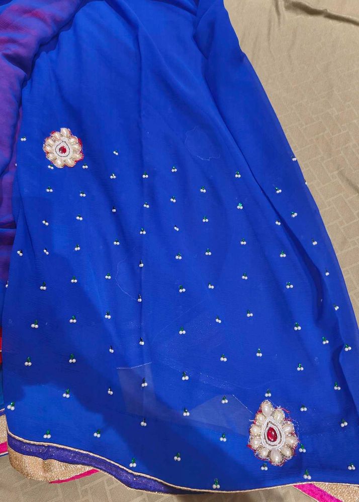 Royal Blue Embellished Saree