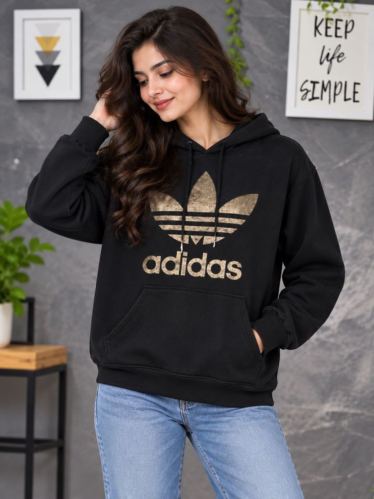Adidas Black Hoodie with Gold Logo