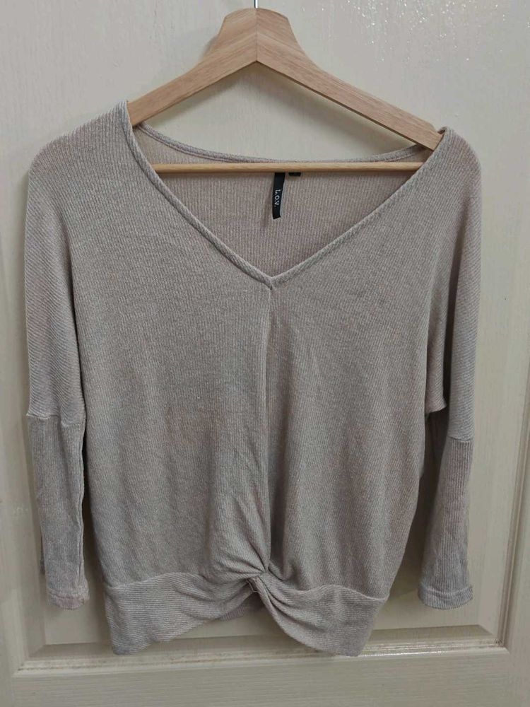Cozy V-Neck Twist Hem Top