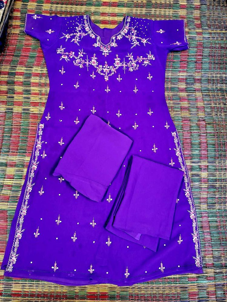 Embroidered Purple Kurta Set