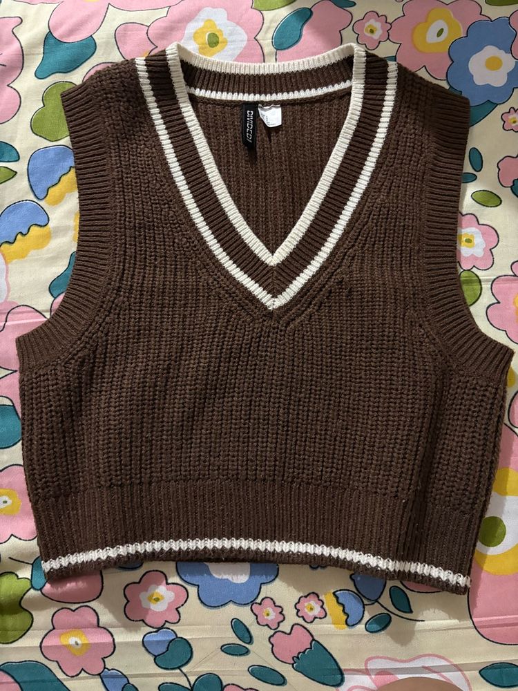 Brown V-Neck Sweater Vest