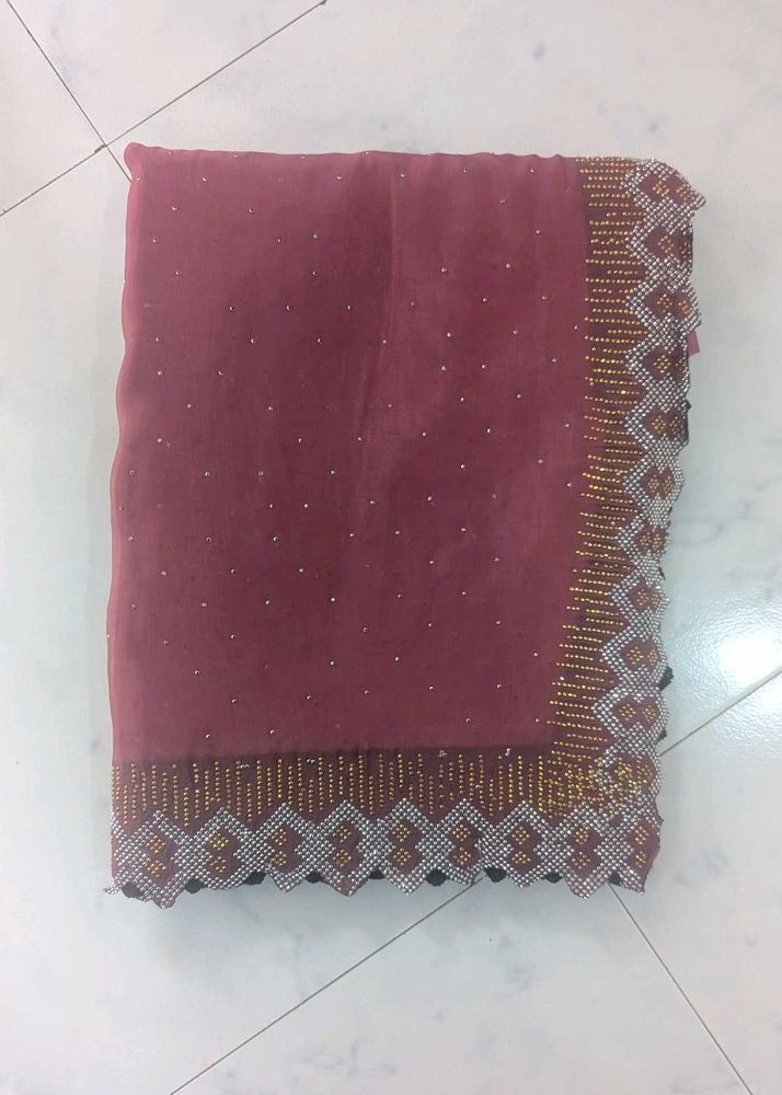 Brand New Maroon Stone Work Saree