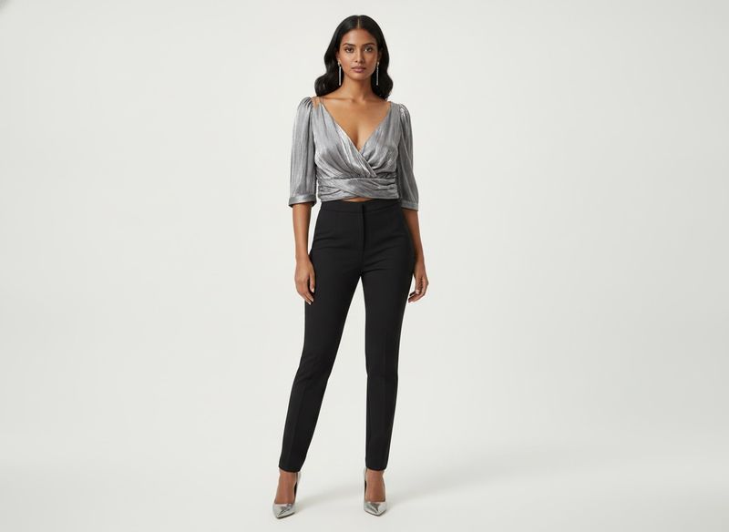 Glamorous Silver Ruched Top