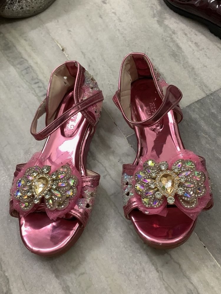 Sparkling Pink Bow Sandals for Girls
