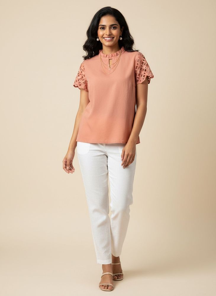 Chic Peachy Top with Cutout Sleeves